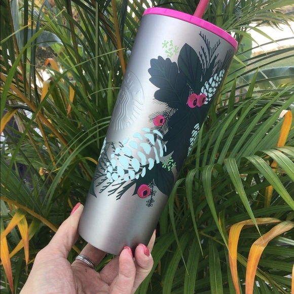 Starbucks Holiday Holly Cold Cup Brushed Silver Stainless Steel Tumbler 24oz New - Picture 14 of 14